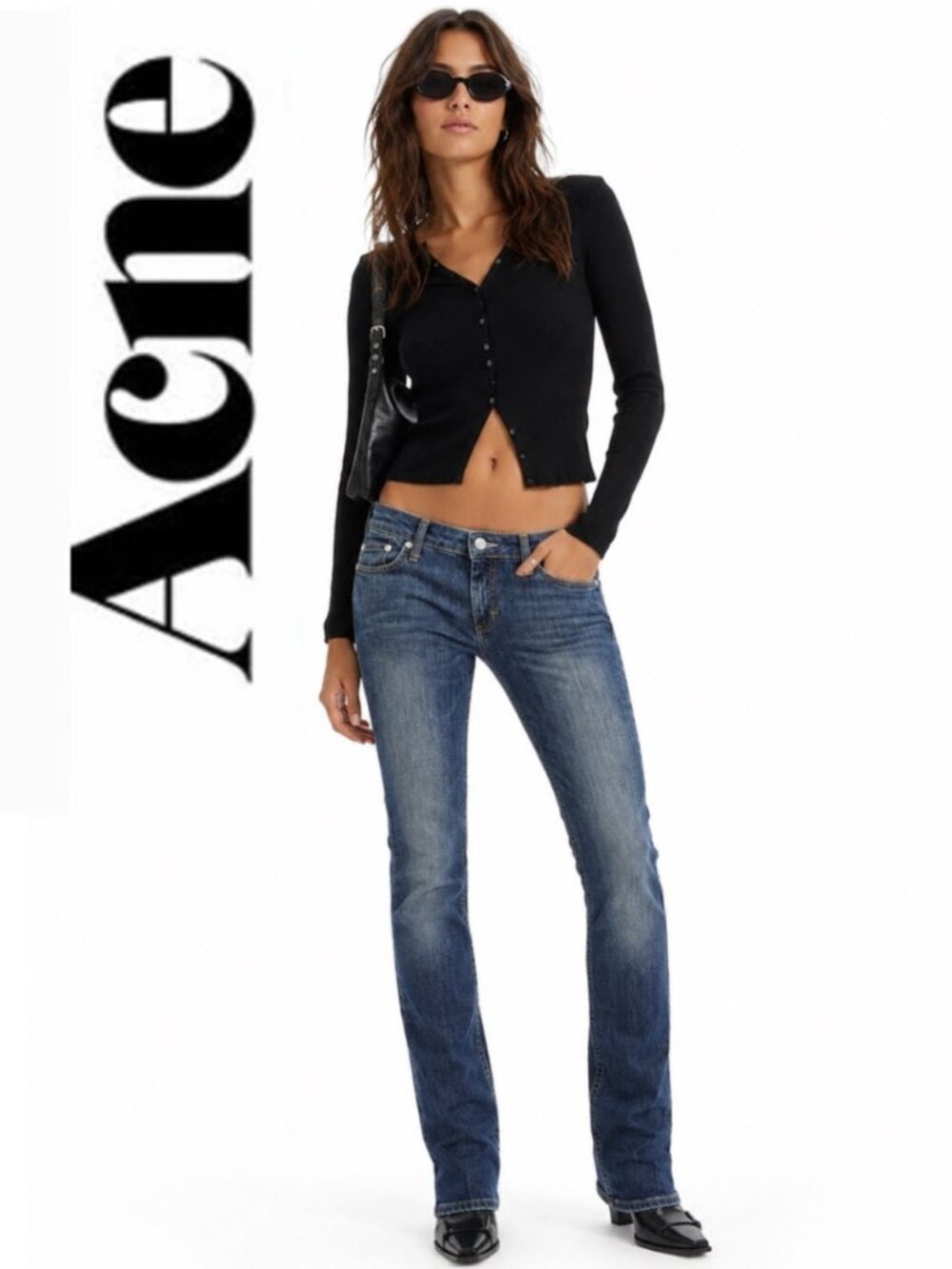Acne Low Rise Skinny Jeans Medium Blue Wash Size 27 TALL Slim Stretch Denim